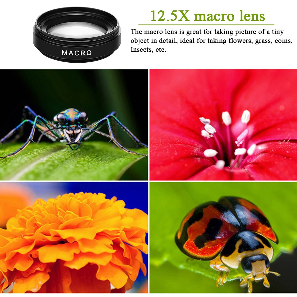 2 In 1 Lens 0.45X Wide Angle 12.5X Macro Lens HD Phone Camera Lens For IPhone Samsung Most Smartphone Ipad Tablet