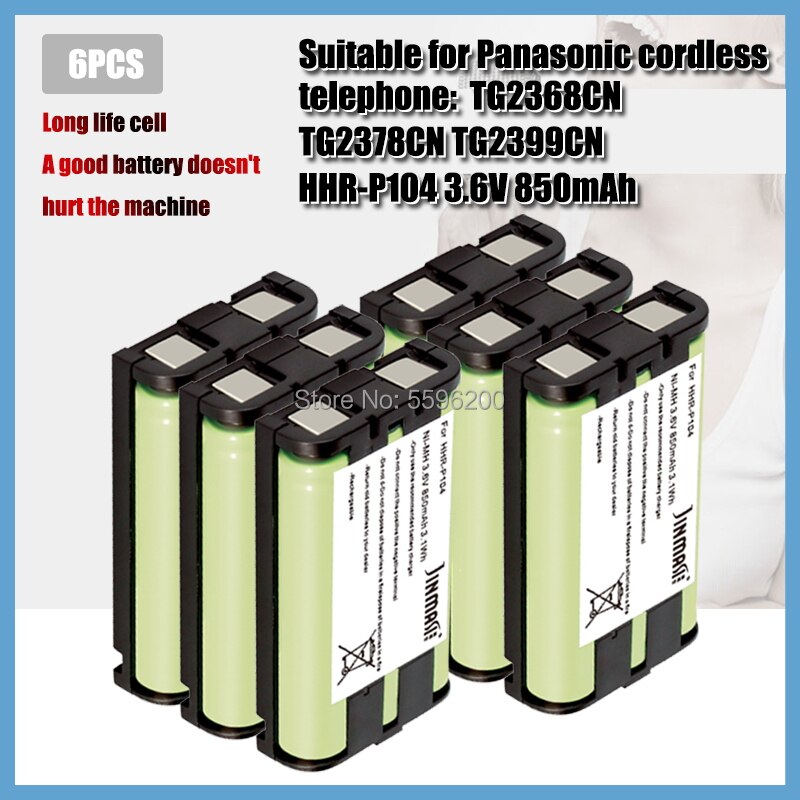 3.6V 850mAh HHR-P104 Cordless Phone Battery Ni-MH HHR P104 TG5242 KX-TG5243 KX-TG5421 KX-TG5451: 6PCS