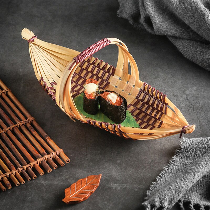 Geweven Producten Handgemaakte Bamboe Mand Boerderij Servies Sashimi Plaat Decoratie Japanse Bamboe Bento Sushi Zeevruchten Boot