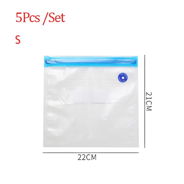 5PCS/10PCS Kitchen Food Saver Vacuum Bag Reusable Food Air Vacuum Compressed Bag Ziplock Freezer Bags Kitchen Organizers: S 22x21cm 5PCS