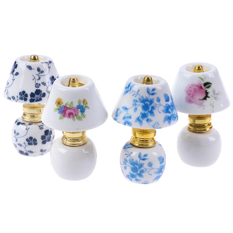 1:12 Mini Ceramic Lamp Miniatures Dollhouse Toy Porcelain Miniature Table Lamp Doll House Accessories