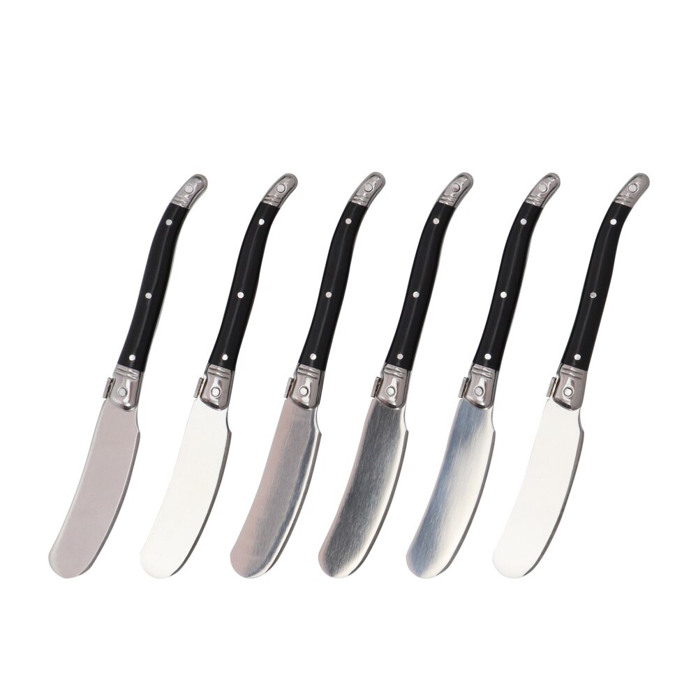 Couteau à beurre avec manche en plastique noir, Laguiole en acier inoxydable, épandeur de confiture de fromage, spatule Sandwich, trancheur de gâteau au fromage, couteau de Table: 6pcs set