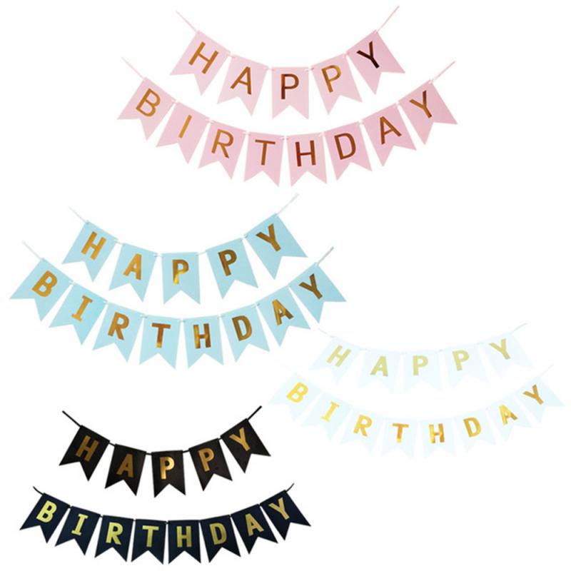 Guirnalda de papel para empavesado de banderas, cartel de feliz cumpleaños, suministros de decoración colorida para bebés y niñas, suministros de decoración para de cumpleaños