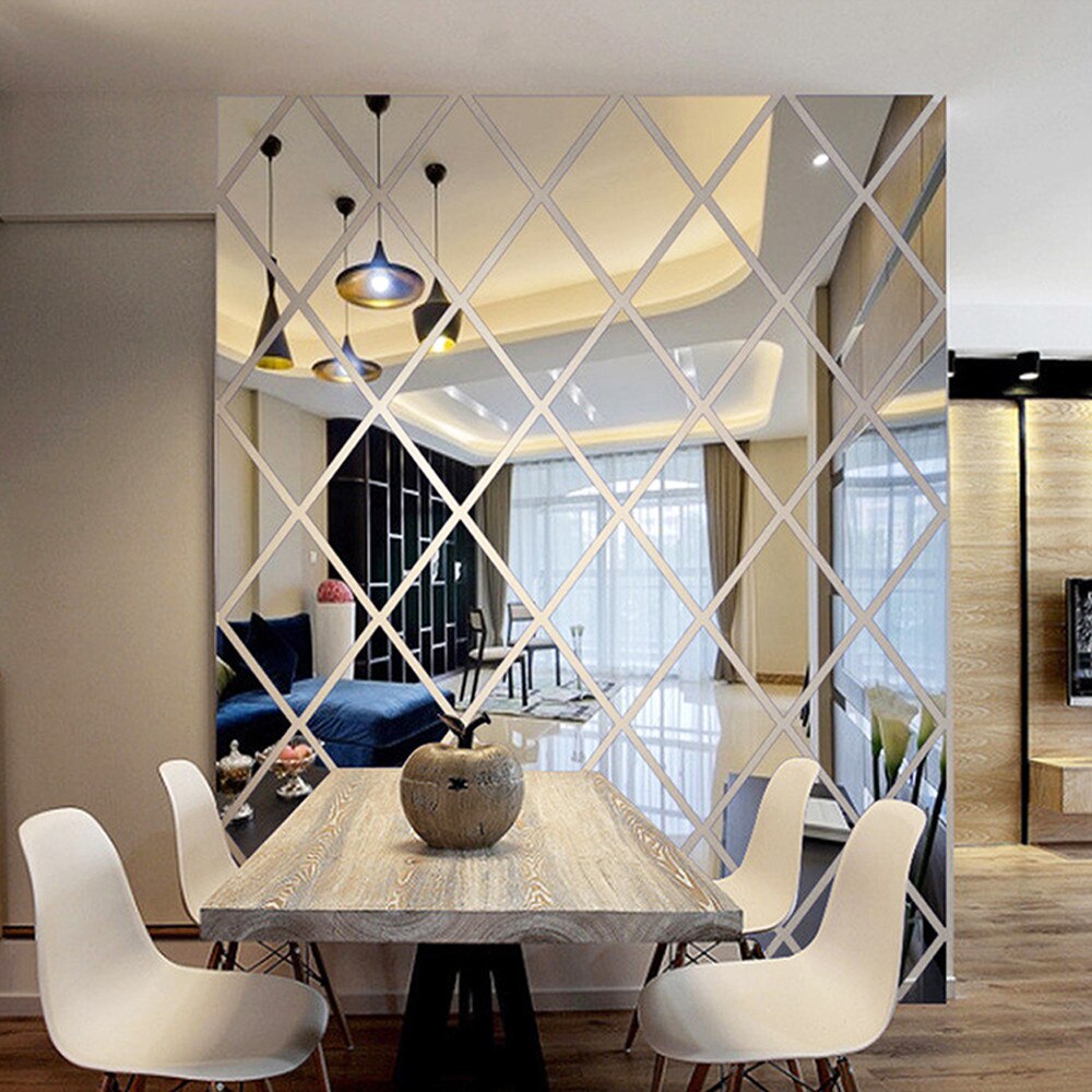 3D miroir diamant trois dimensions stickers muraux salon TV toile de fond restaurant entrée décoratif miroir autocollant grand