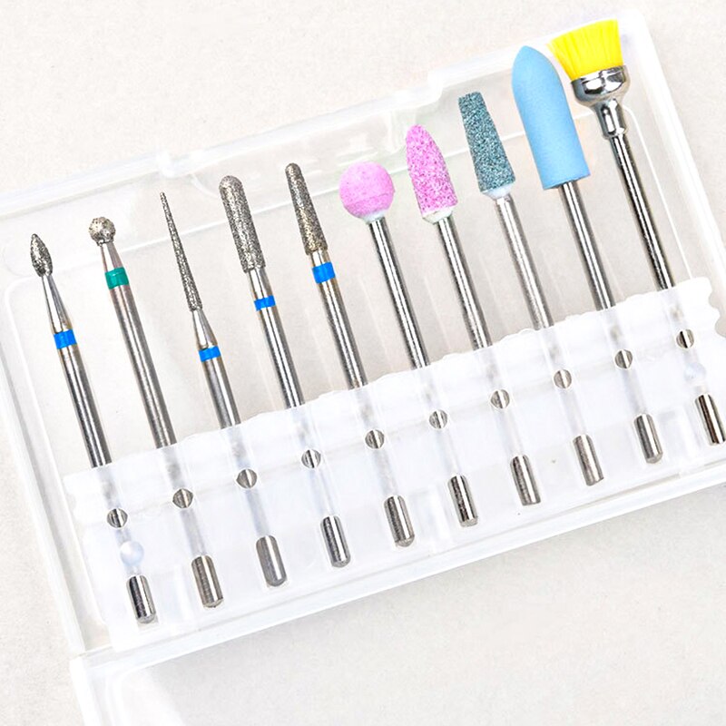 10 Stks/set Wolfraam Staal Legering Slijpen Bit Keramische Nail Bits Cuticle Schoonmaken Diamant Nagel Boor Set Pedicure Manicure Tool