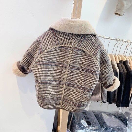 Soft Wool Plaid Korean Children Outerwear Coat Winter Baby Boys Girls Jackets Coat Infant Warm Thick Kids Clothes