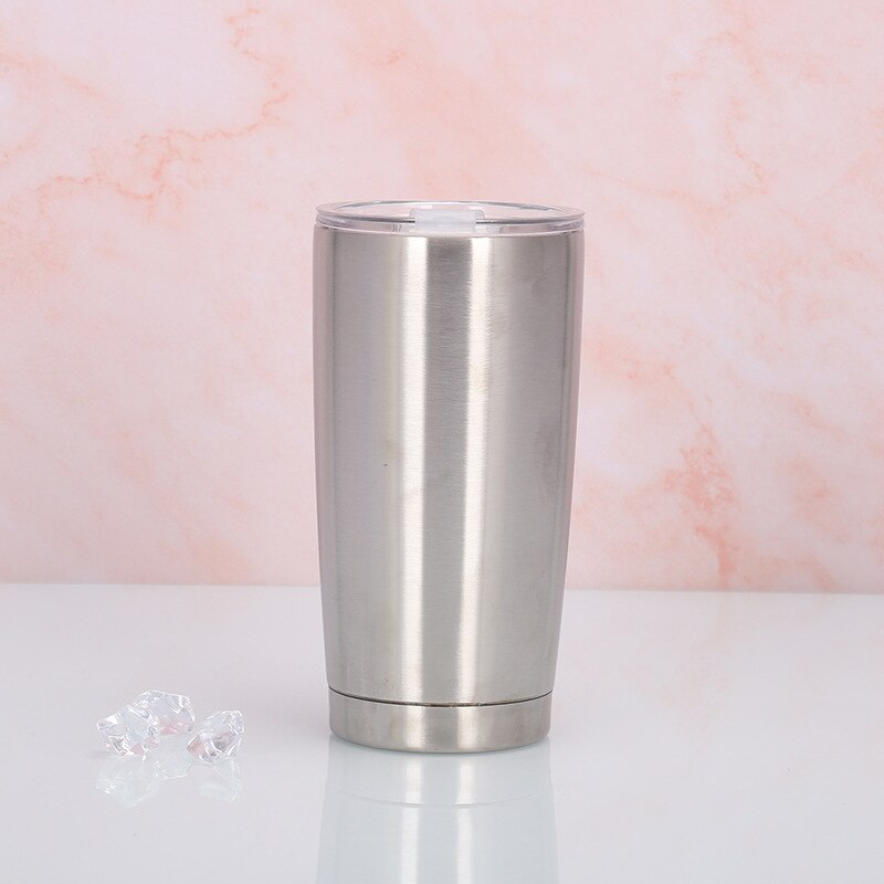 20 unzen 600ml Edelstahl Eis Bier Thermische Tasse Doppel Wand Vakuum Isolierte Tumbler Kaffee Reise Becher Mit Deckel: Silver