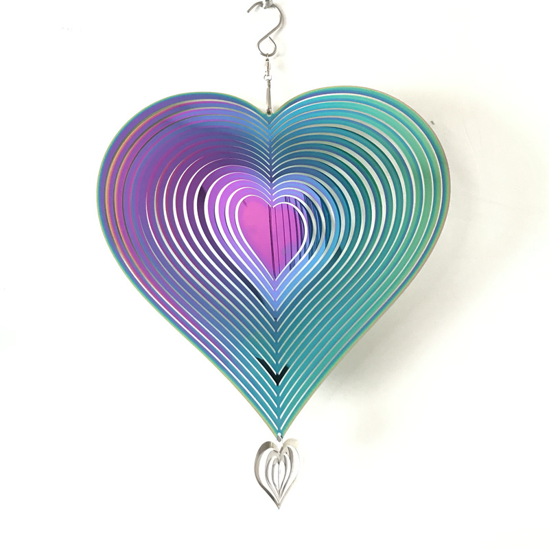 3D Round Rotating Wind Chimes Flowing-Light Effect Home Garden Decoration Outdoor Hanging Decor Shiny Wind Spinners: Colorful Heart shape