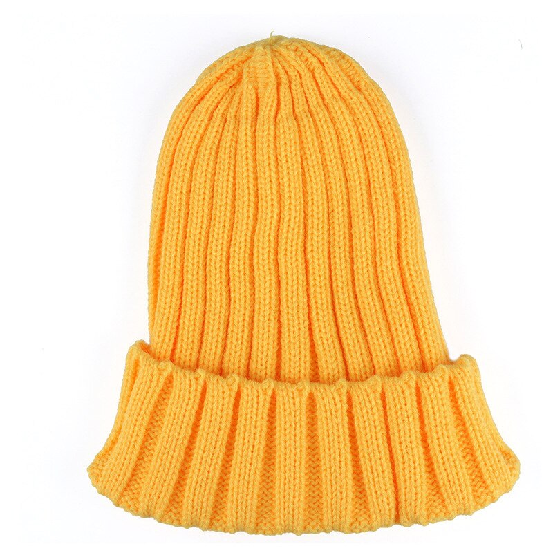 Winter Women Beanies Solid Color Soft Cotton Elastic Knitted Women Hat Girls Bonnet Female Cap: style 2 yellow