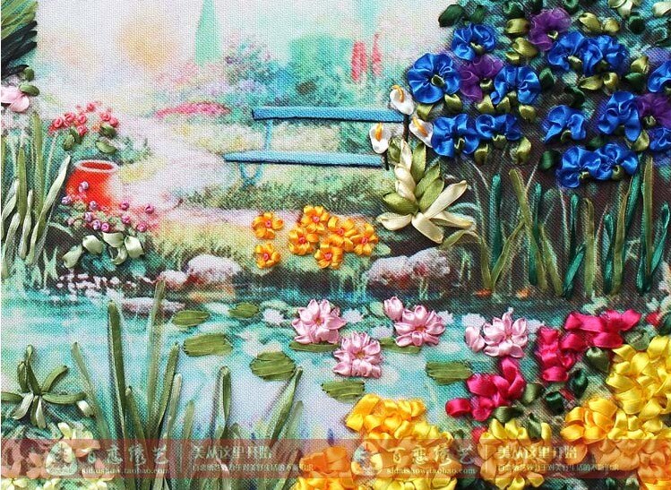 3D Flower garden Ribbon embroidery spring europe painting set big handcraft cross-stitch DIY handmade needlework wall art decor