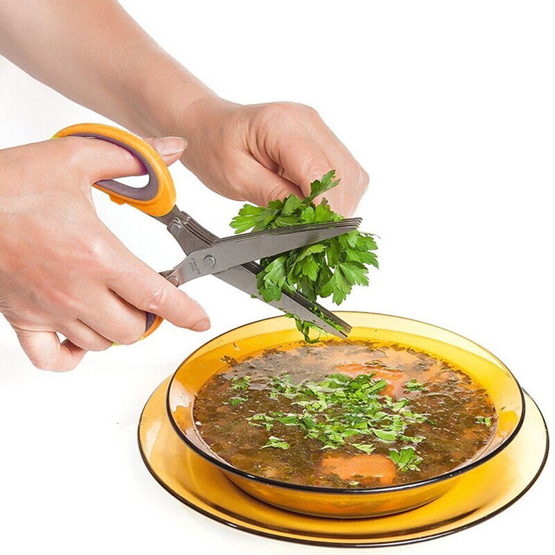 Stainless Steel Vegetable Scissors 5 Blades Scallion Scissors Herb Onion Cutter Shredder Vegetable Cutter Knives Kitchen Gadgets
