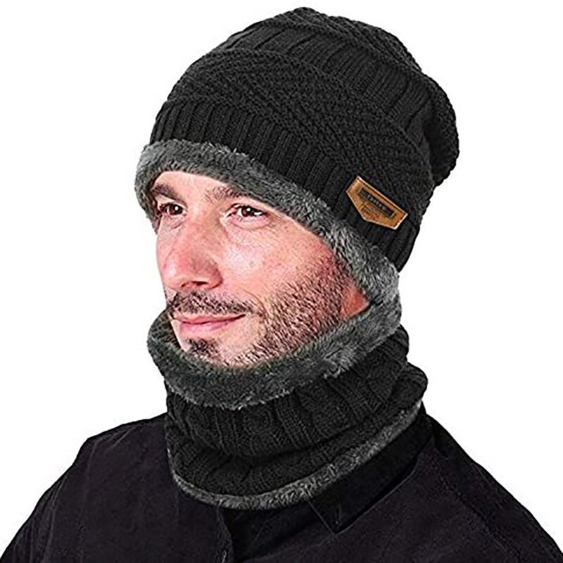 .. Mannen Beanie Muts Sjaal Set Trucker Winddicht Dikke Warme Plus Fluwelen Sjaal Hoed Voor Outdoor Sport Running Riding Skiën