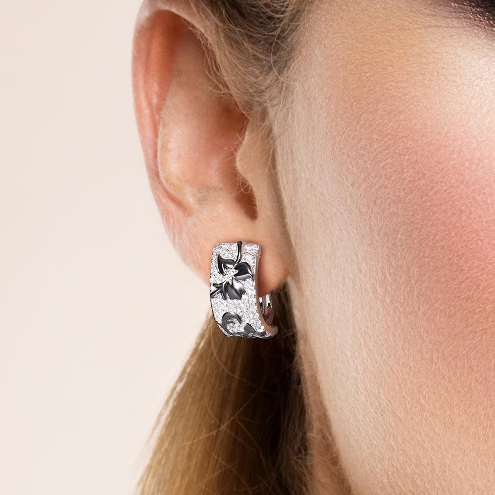 SANTUZZA-Conjunto de joyería para mujer, Plata de Ley 925 brillante, Circonia cúbica blanca, flores negras, conjunto de anillo y pendientes, joyería fina