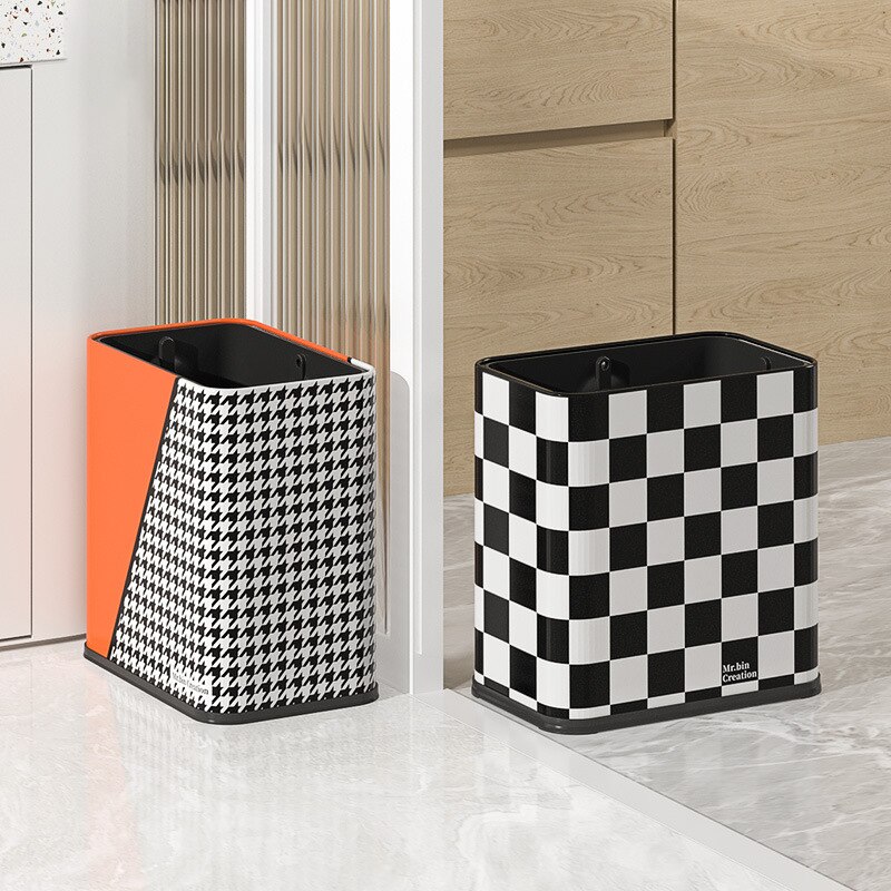 Luxus Bad Mülleimer Hause Grid Schachbrett Muster Doppel Schicht Coverless Abfall Papierkorb Büro Schmale Wc Abfall Bin