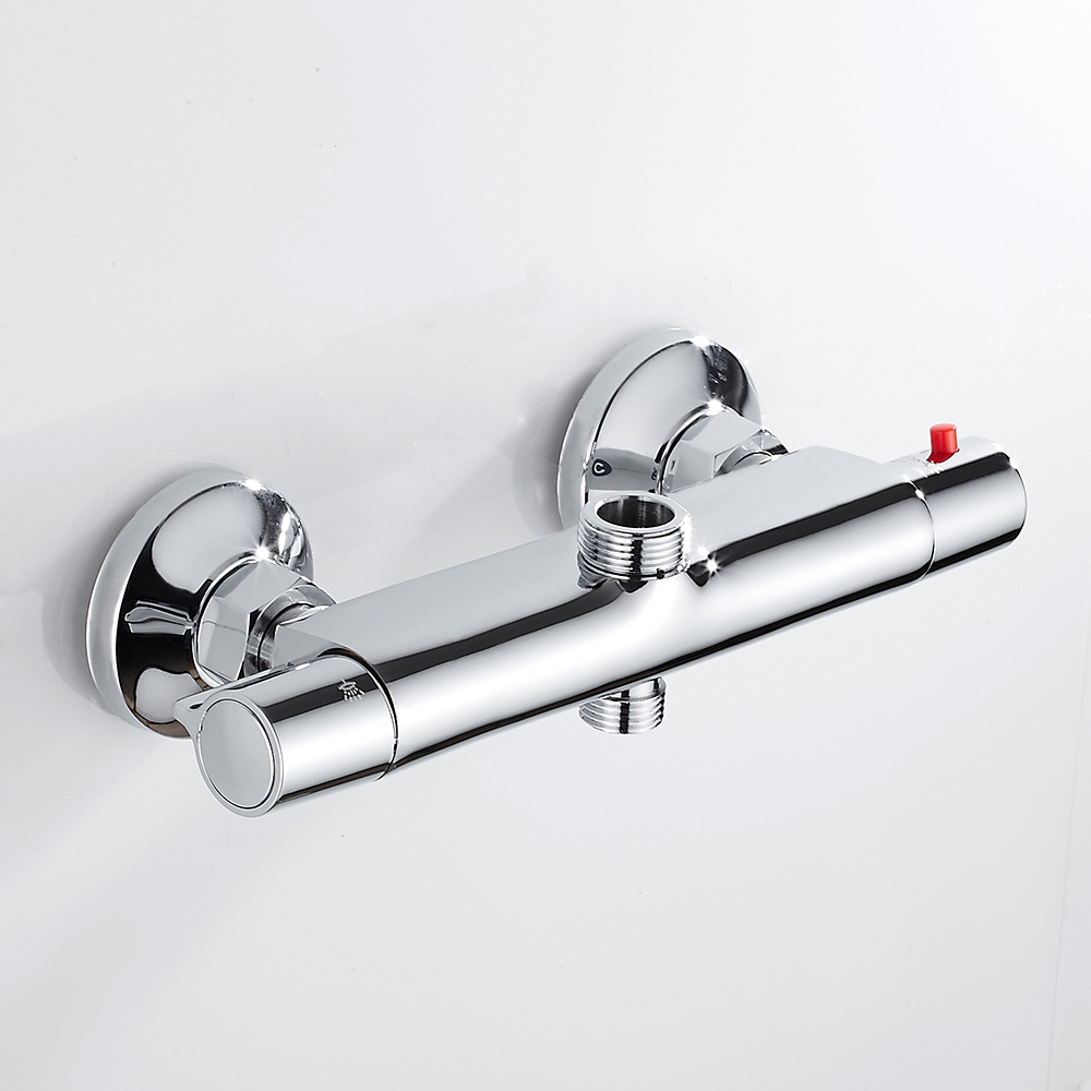 Grifo de ducha de baño, grifos termostáticos, válvula mezcladora montada en la pared, Control de temperatura, ducha de lluvia, salida doble cromada para baño