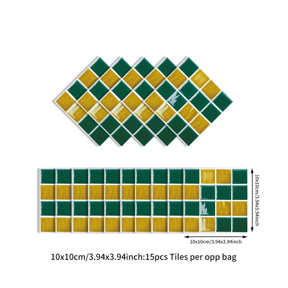 10*10cm*15 stk mosaik vægklistermærker dekorativ krystalfilm badeværelse køkken oliefast selvklæbende vinyl tapet hjem: Sj -06