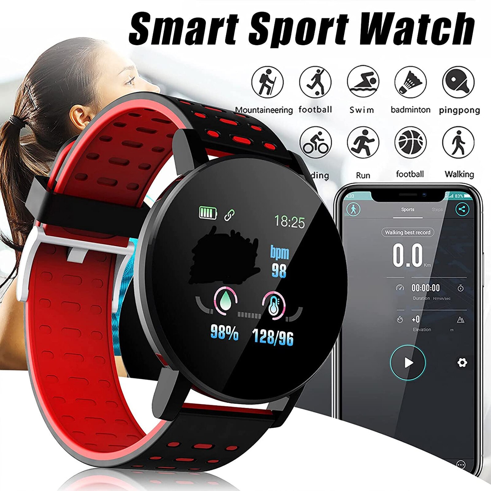 Smartwatch Walk Step Counter Heart Rate Blood Pressure Monitor Bracelet Pedometer Waterproof Fitness Tracker
