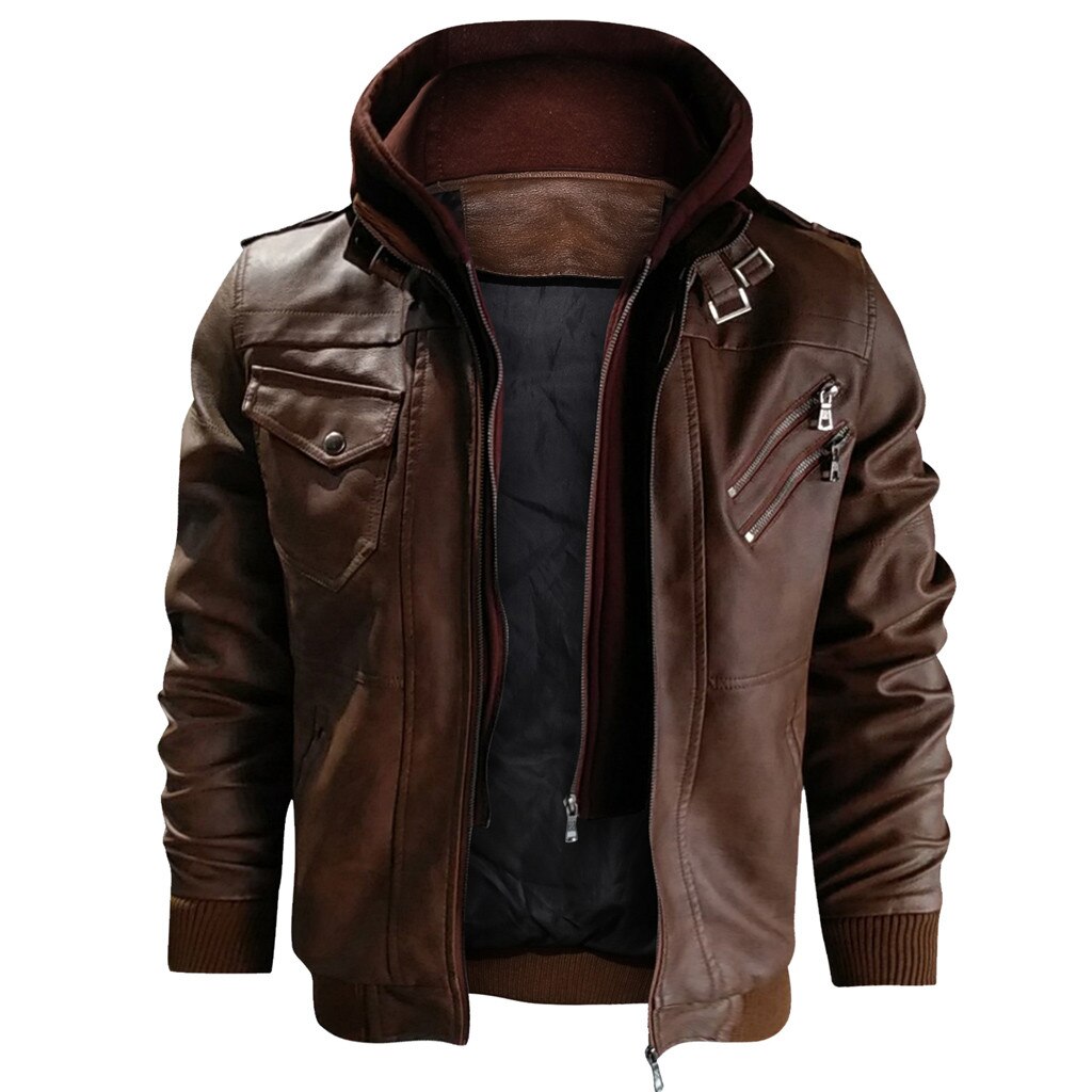Mannen Winter lederen jas, herfst vintage PU lederen jassen, mannen
