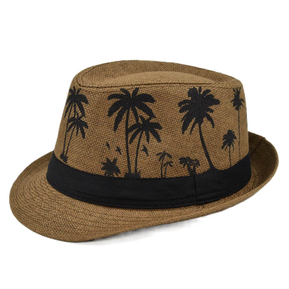 Coconut tree Beach Sun Hat Men Summer short brim Fedoras Panama Straw Jazz Hat Women Sunhat chapeau paille: 2