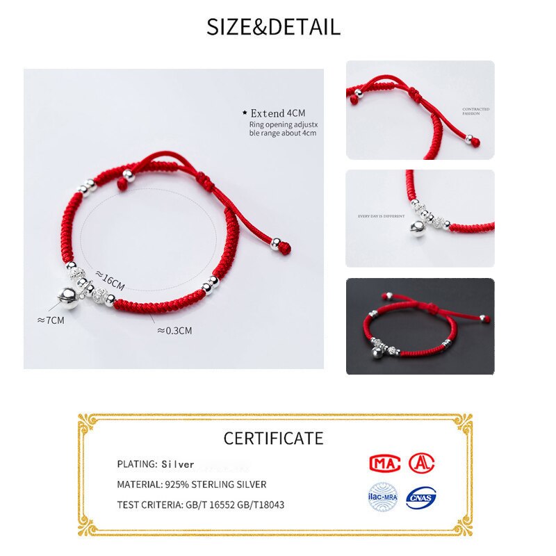 La Monada – Bracelet fil rouge pour La main, en argent Sterling 925, corde à fil rouge, cloche en argent Bracelets pour femme