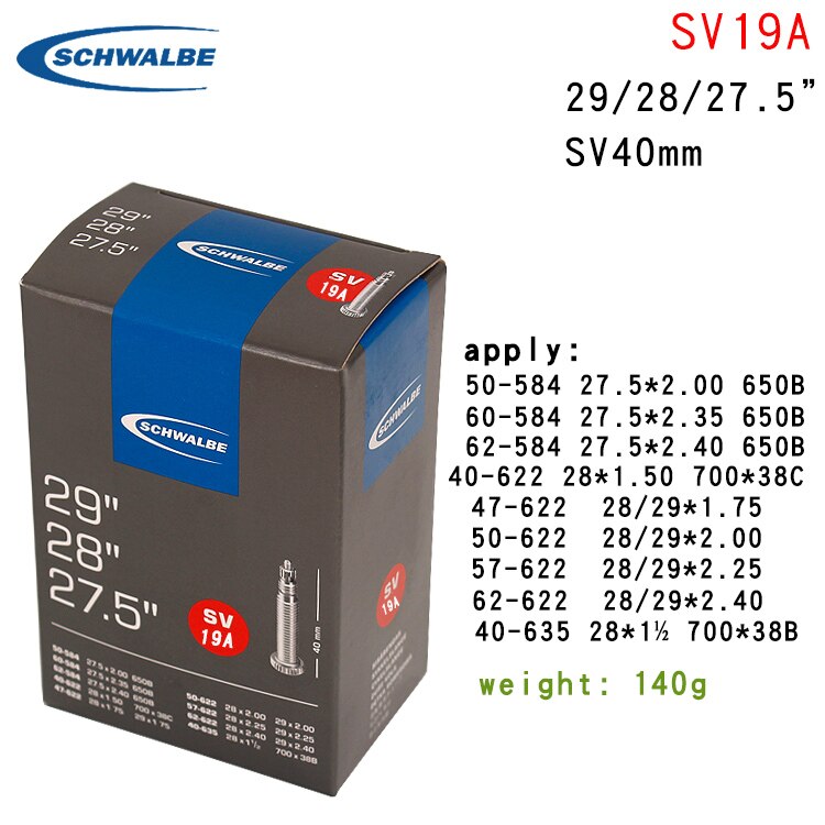 Schwalbe mountain bike butyl rubber inner tube 29 inch sv19 sv19A French valve Road City bicycle tire accessories: SV19A 40MM