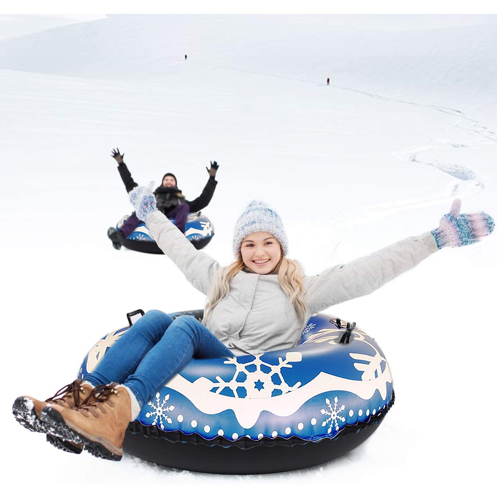 120CM Floated Skiing Board Winter Inflatable PVC Ski Circle With Handle Children Adult Outdoor Snow Tube Skiing Accessories