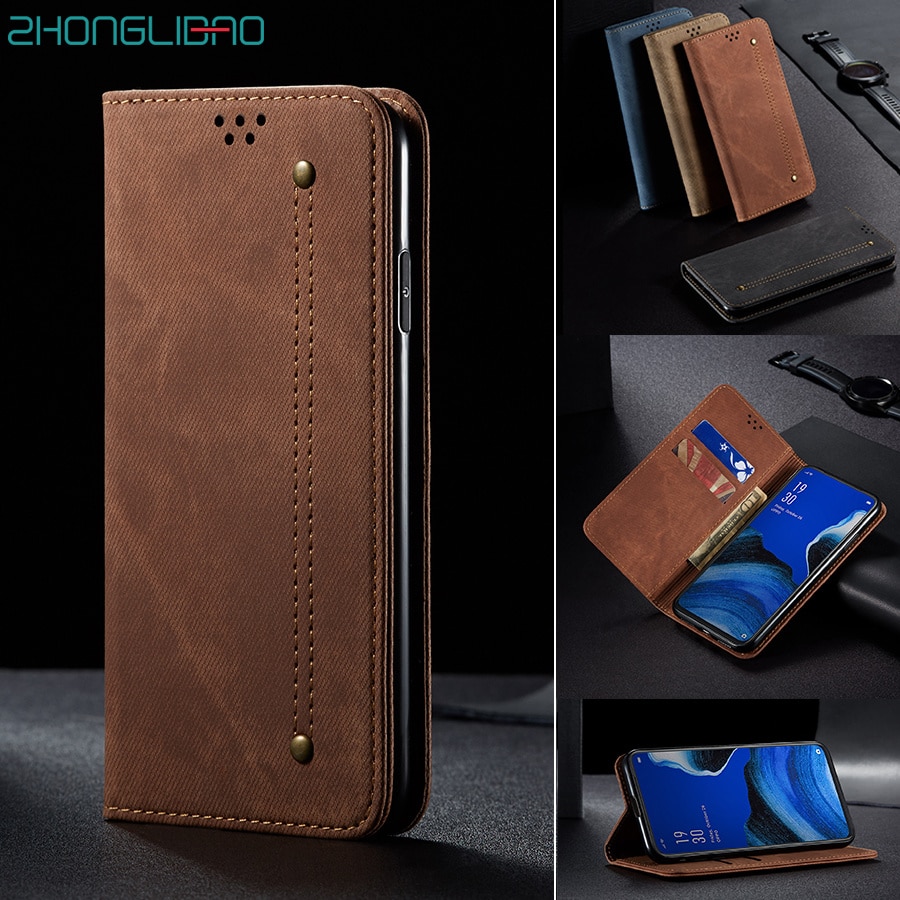 Denim Leather Flip Case for OPPO F11 A9 RENO 2 2F 2Z Coque Magnetic Luxury Card Holder Wallet Book Cover for OPPO Reno2 Reno2z