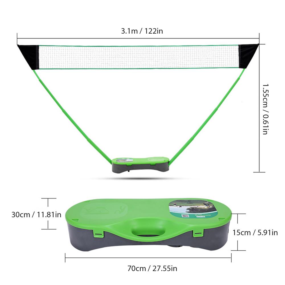 Bärbart badmintonnätuppsättningsbart volleybolltennisnät med badmintonracketställ för utomhusgård