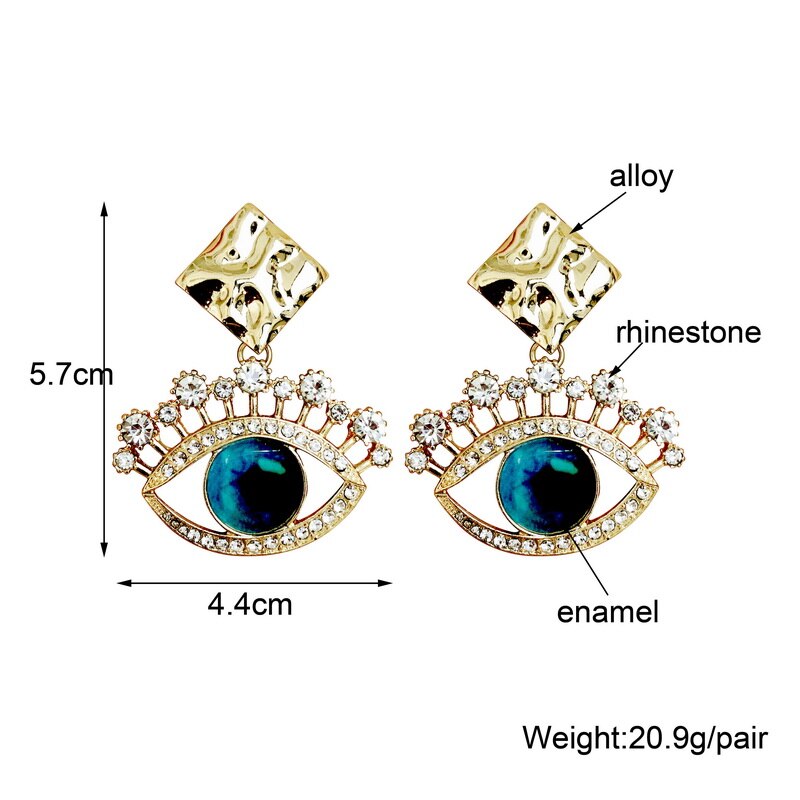 F.J4Z Women's Eye Earrings Classic Blue Eyeball Sparkling Crystal Eyelash Earring Lady Party Earring: Default Title