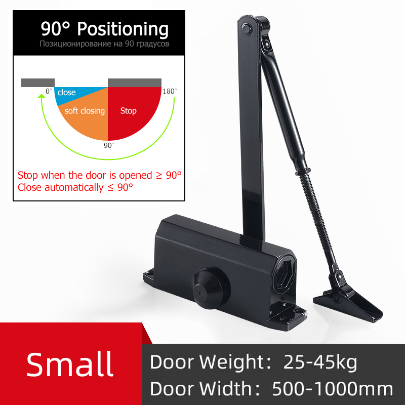 Automatyczne zamykanie drzwi, regulowana siła, urządzenie robić zamykania drzwi buforowych, zatrzymanie pozycjonowania 90 stopni, używane robić drzwi o wadze 25-80kg: czarny S Positioning