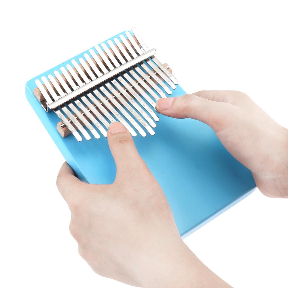 17 Key Thumb Piano Vinger Piano Kalimba Single Board Grenen Mbira Mini Toetsenbord Muziekinstrument Met Tuning Hamer: Blue