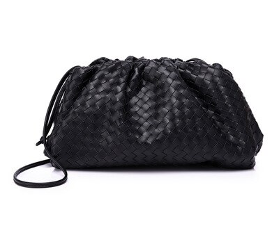 Weben Wolke Knödel Tasche Neue Weibliche Hand Tasche Stricken Kreuz-körper Tasche Hälfte Kreis Clip Tasche Zwei größe: Black / 32X13X19cm