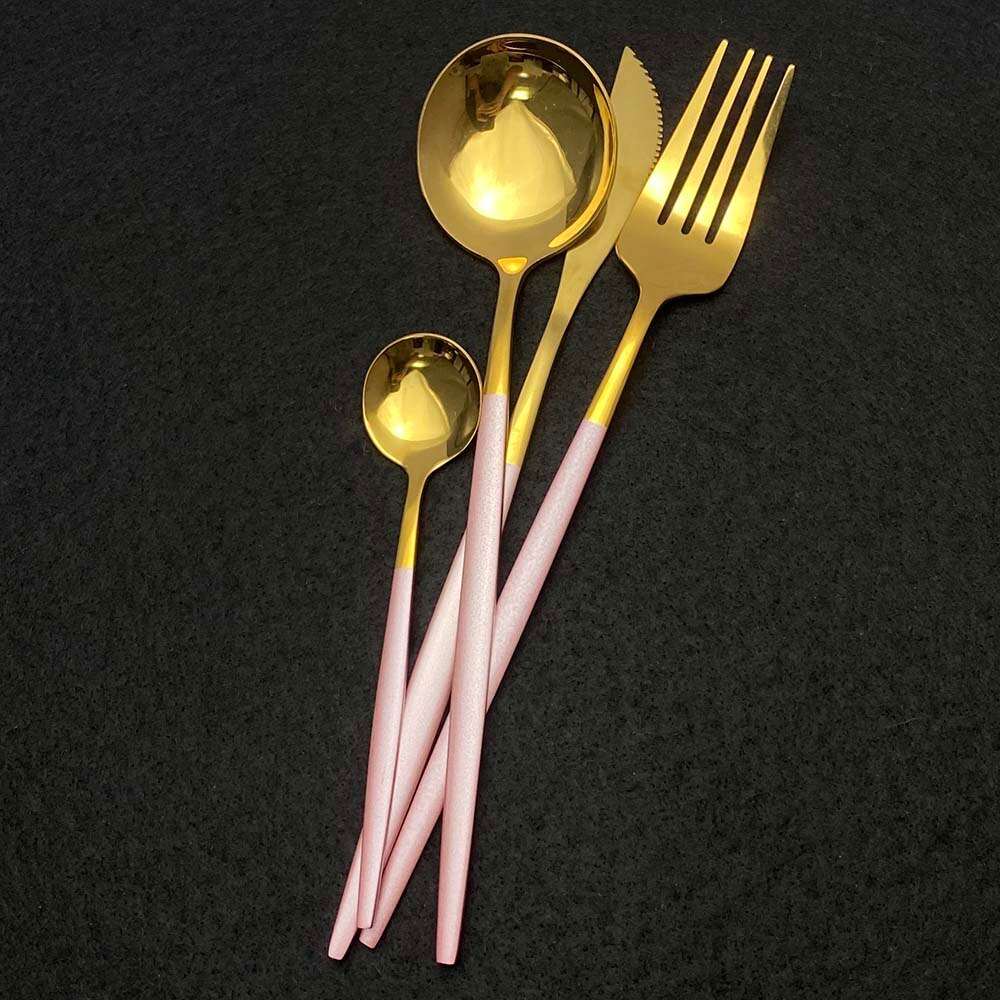 30 stk rosa gull bestikk sett 18/10 rustfritt stål servise bestikk sett kniv dessert gaffel skje middag kjøkken servise sett
