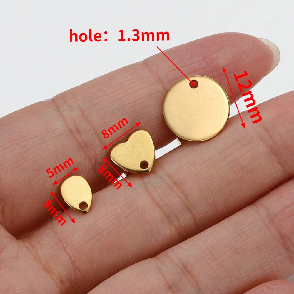 10 Uds. De pendientes dorados de acero inoxidable con forma de corazón de amor para pendientes DIY, Base para hacer joyas, accesorios de componentes con dijes colgantes con agujeros