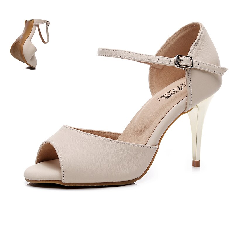 Vrouwen Echt Leder Latin Dansschoenen Vrouw Zachte Zool Bachata Salsa Dansen Schoenen Meisjes Gold Hak Ballroom Dans Sandalen