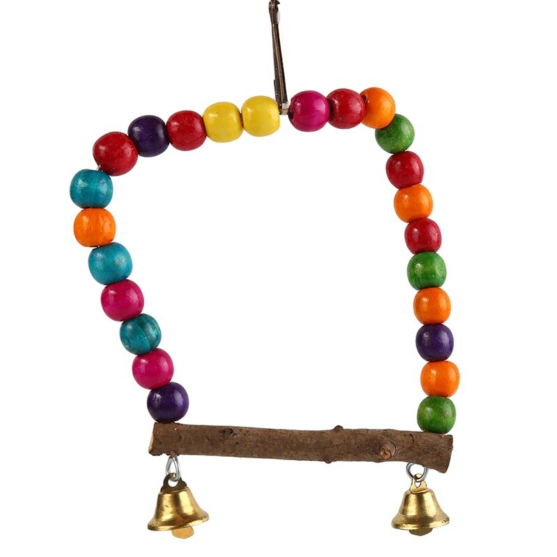 Parrots Toys Bird Swing Exercise Climbing Hanging Ladder Bridge Wooden Rainbow Pet Parrot Macaw Hammock Bird Toy With Bells: small-10cm