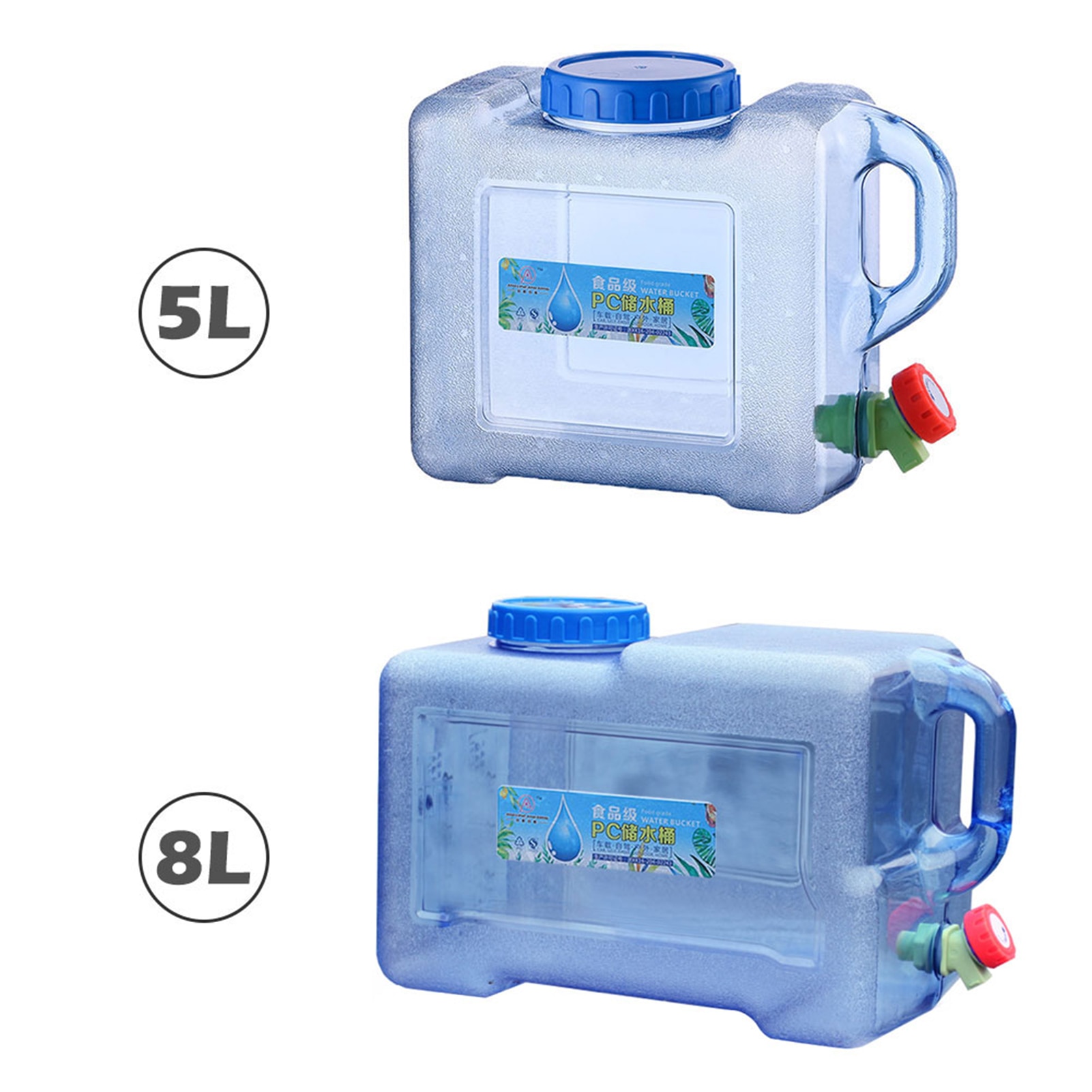 5/8L Auto Draagbare Handheld Water Container Pc Outdoor Self-Driving Tour Met Kraan Camping Vierkante Vat Plastic opslag Emmer