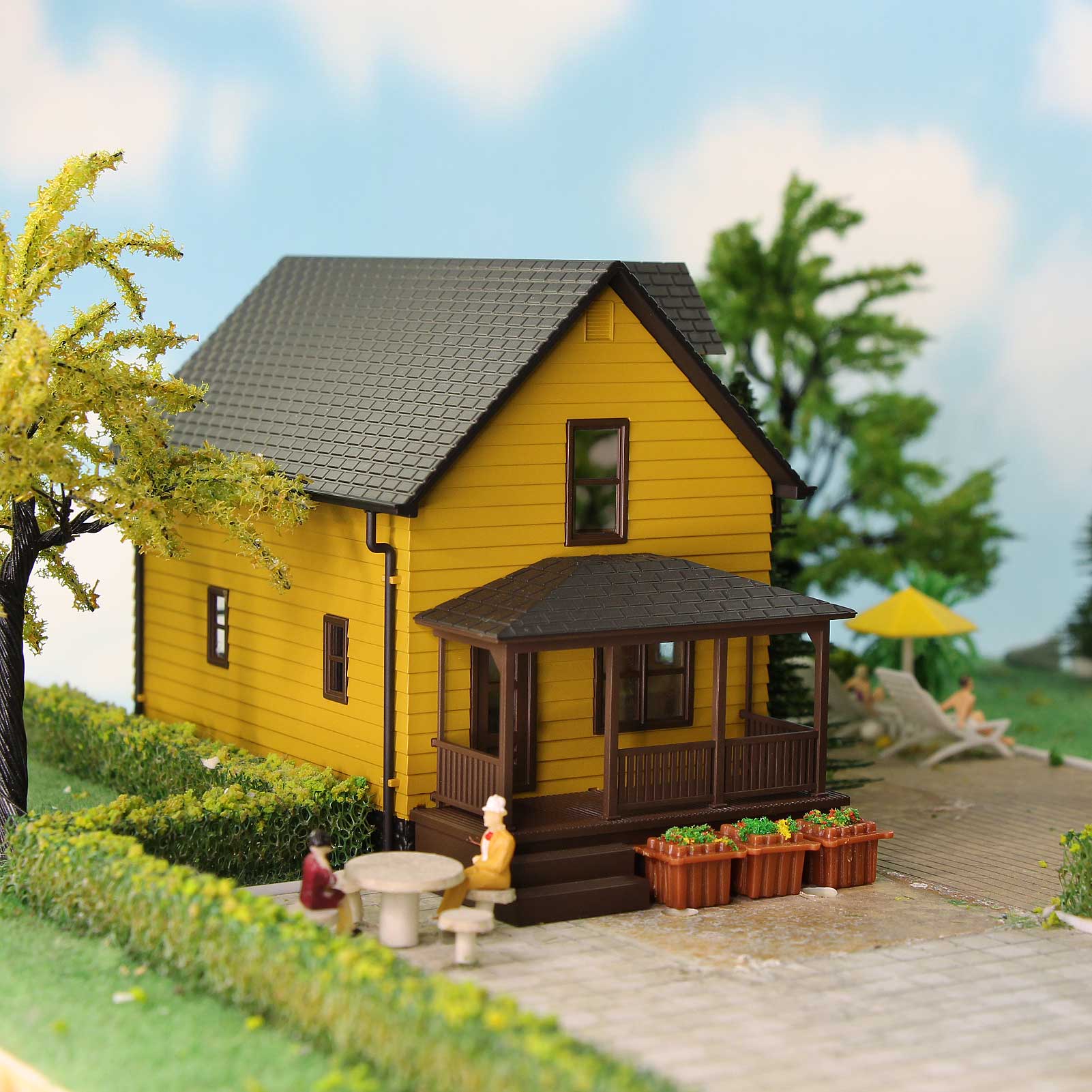 One Set HO Scale 1:87 Model Architectural House Railway Layout Assembled Model Building JZHO01