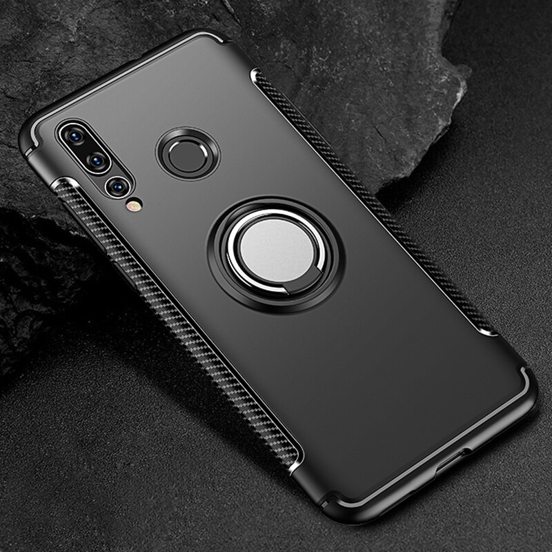Voor Huawei Honor 10 Lite 10i Honor10 ik View V10 V 10 Case Metal Ring Auto Heavy Duty PC + siliconen TPU Siliconen Houder Stand Case: Honor 10i / Zwart