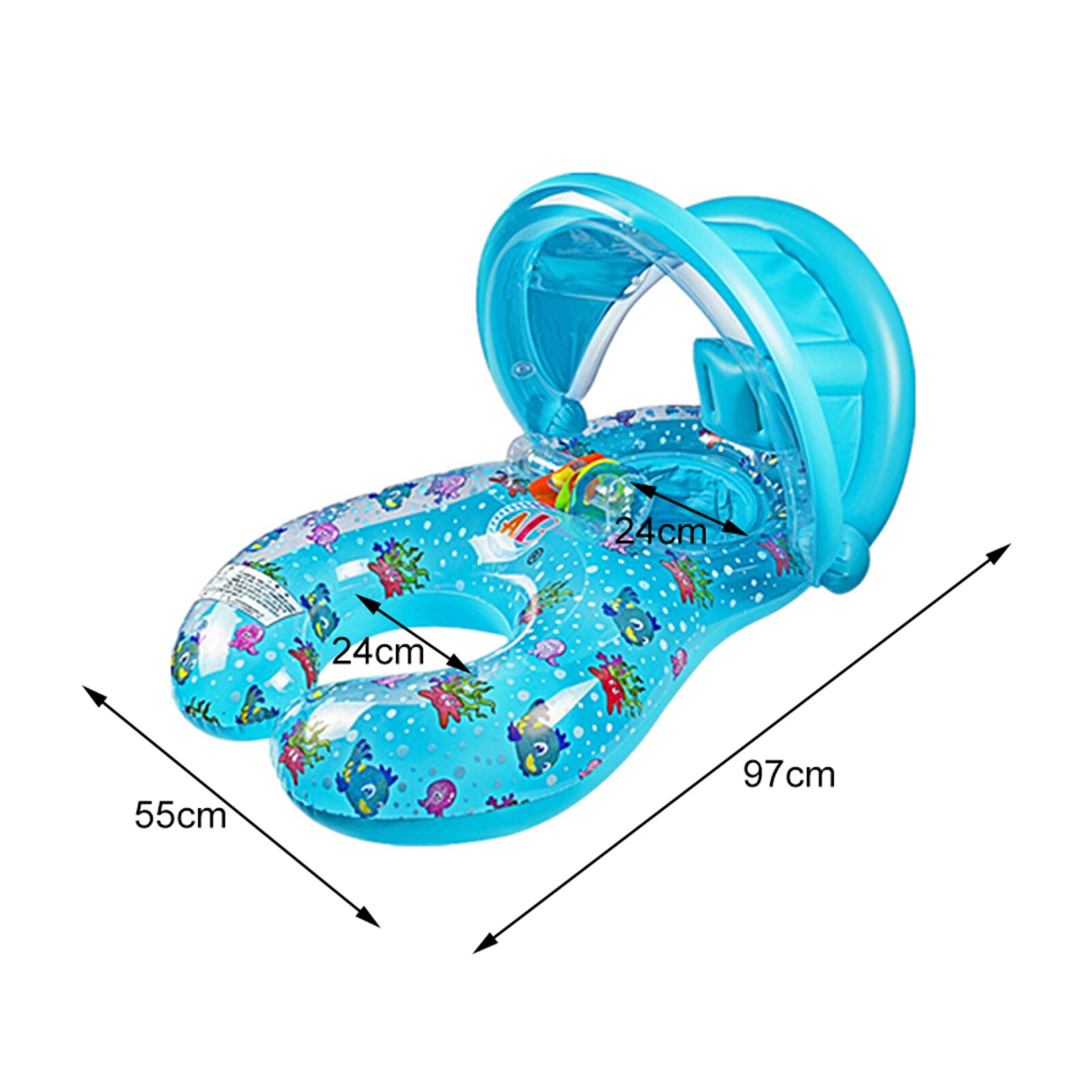 Moeder Baby Dubbele Zwemmen Float Ring Kids Baby Opblaasbare Zwemmen Cirkel Met Zonnescherm Float Seat Zonnescherm Ringen Zwembad Speelgoed