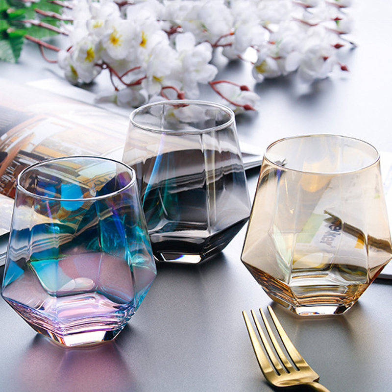 Geometri frostet whiskyglass diamant glass kopp gylden kant gjennomsiktig kaffe melk krus hjem bar farget drikkevarer par