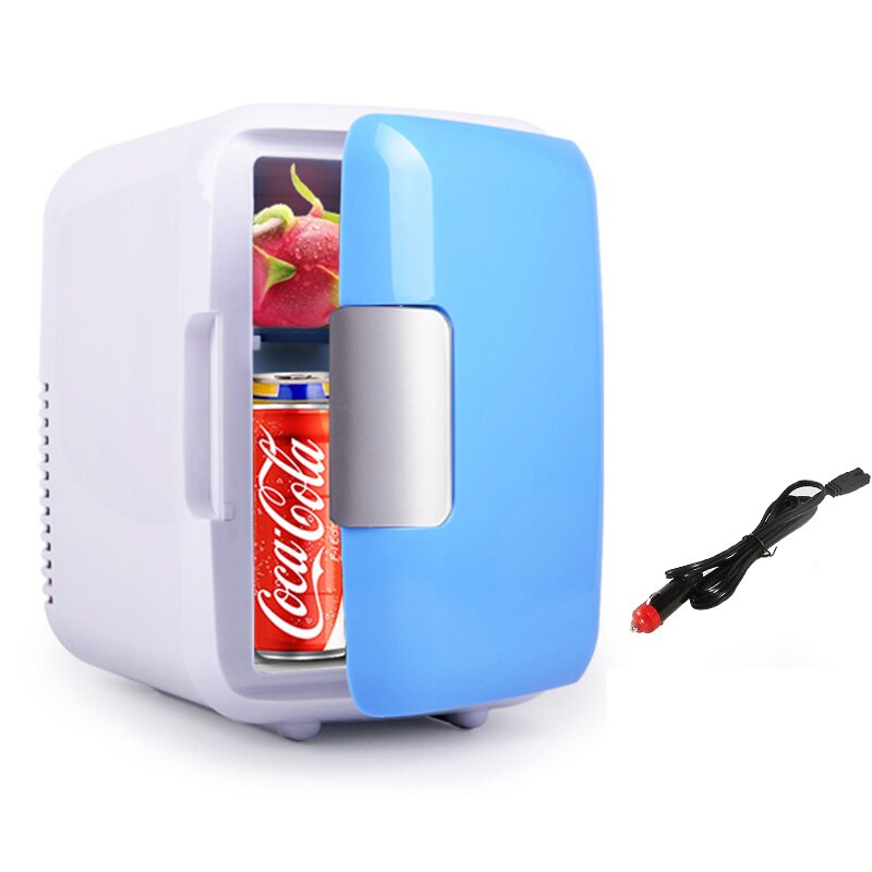4l lyserøde bilkøleskabe mini lille hjemmestue hjemmebil dobbeltbruger studerende enkeltdørs lille køleskab 220v/12v 18*23*30cm 50w: Blå kun til bil