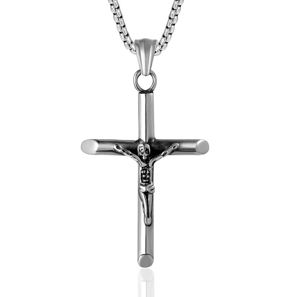 FINE4U N731 Heren Rvs Jezus Christus Crucifix Cross Hanger Ketting Geloof Religieuze Sieraden