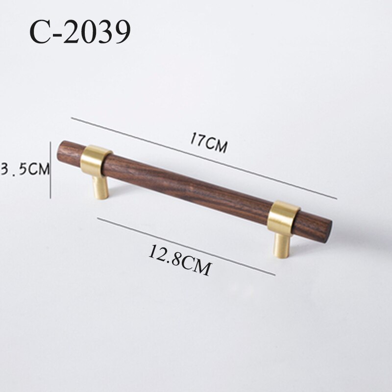 Naturalne drewno + mosiądz T bar klamki robić drzwi amerykańskie stylowe meble drewniany uchwyt szuflady ciągnie gałki i uchwyty szafek kuchennych: C-2039-128