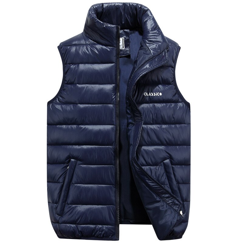 Vesten Mannen Mouwloze Uitloper Jassen Winter Casual Slim Solid Katoen Gevoerde Vest Dikker Warme Jassen 4 Kleuren 6XL: M / Blauw