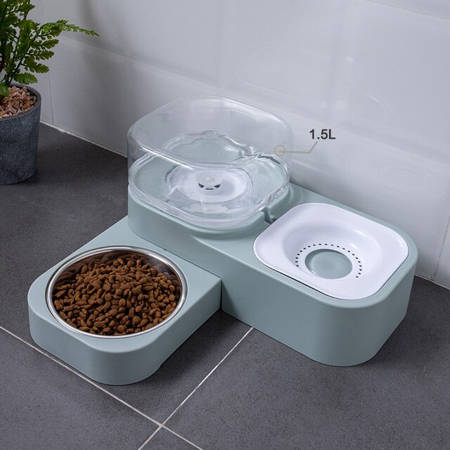 Automatic Pet Cat Bowl Dog for Cat Feeder Bowls Kitten Food Drinking Fountain 3L Capacity Dual-use Puppy Feeding Waterer Product: D green