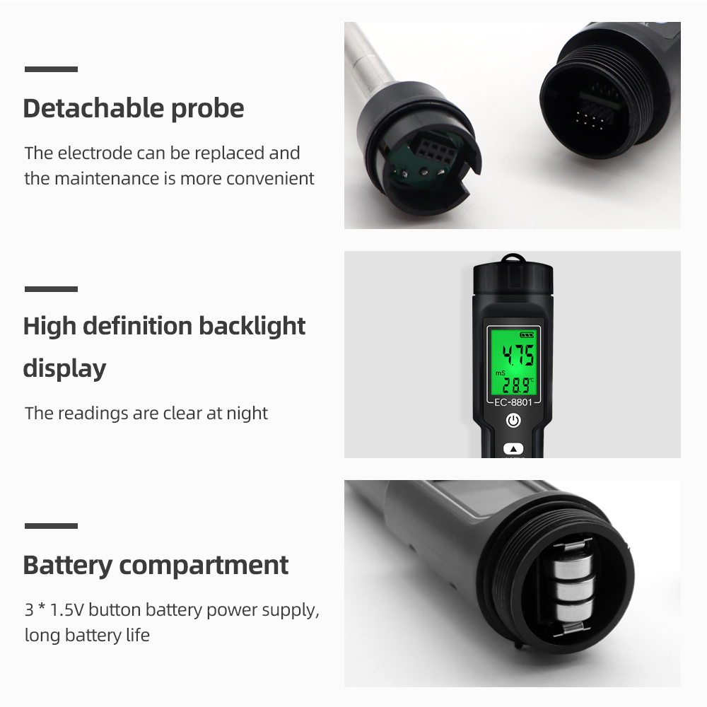 2 In 1 Bodem Tester Ec Temperatuur Soil Meter Farm Meting Backlit Display Verwisselbare Elektrode Waterdichte Test Planten