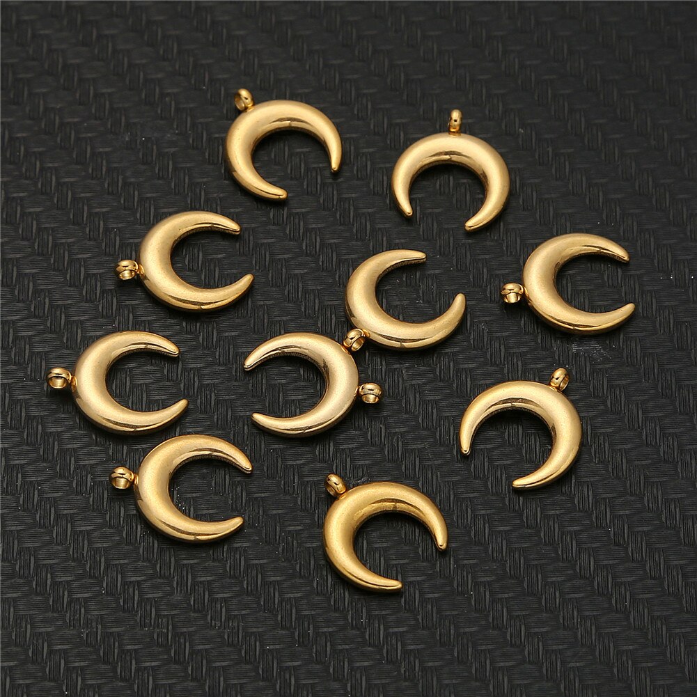 10 pçs/lote lua de aço inoxidável encantos pingentes para fazer jóias diy colar pulseira lua pingentes acessórios artesanais: Ouro-cor