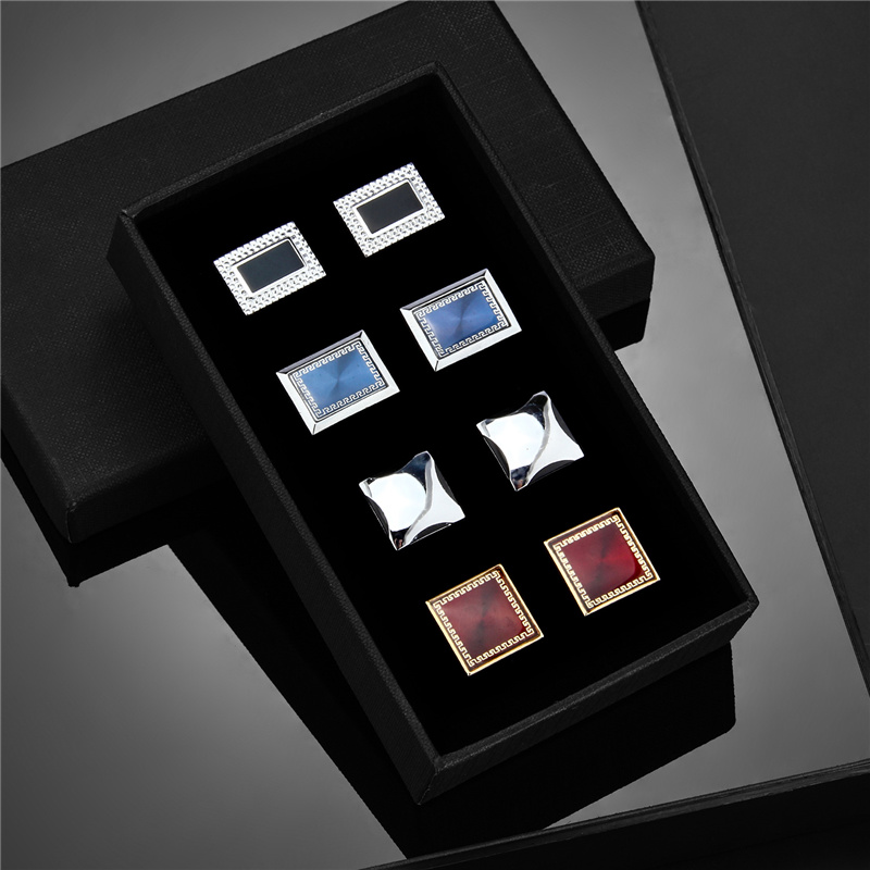 Juego de 4 pares de gemelos para hombre, recuerdos de boda, para padrinos de boda, camisa para hombre, gemelos con caja, joyería de lujo, pinzas para corbata: Rojo