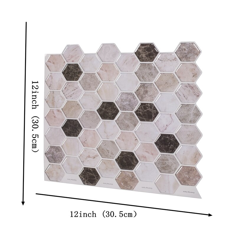 Carrelage hexagonal 3D en vinyle auto-adhésif, pour cuisine et salle de bain, dosseret, doux, nid d&#39;abeille (hexagone marron Beige)